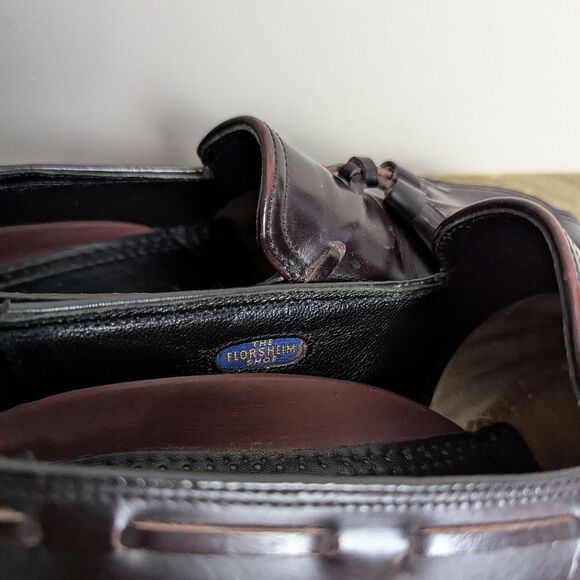 Florsheim vintage leather loafers deep burgundy tassels men 7 women 8.5 - Picture 7 of 10